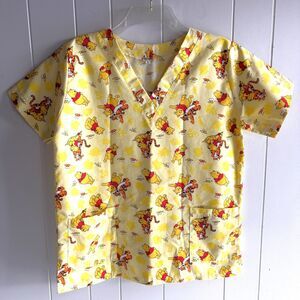 Woman's Size M V Neck Pooh/Tigger Short Sleeve Nurse Scrub Top Uniform Medical
